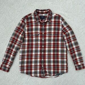 American Eagle Mens Heavy Weight Flannel Shirt Plaid Button Up XL Tall Red White